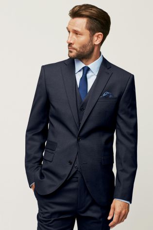 Navy Textured Tailored Fit Suit: Jacket